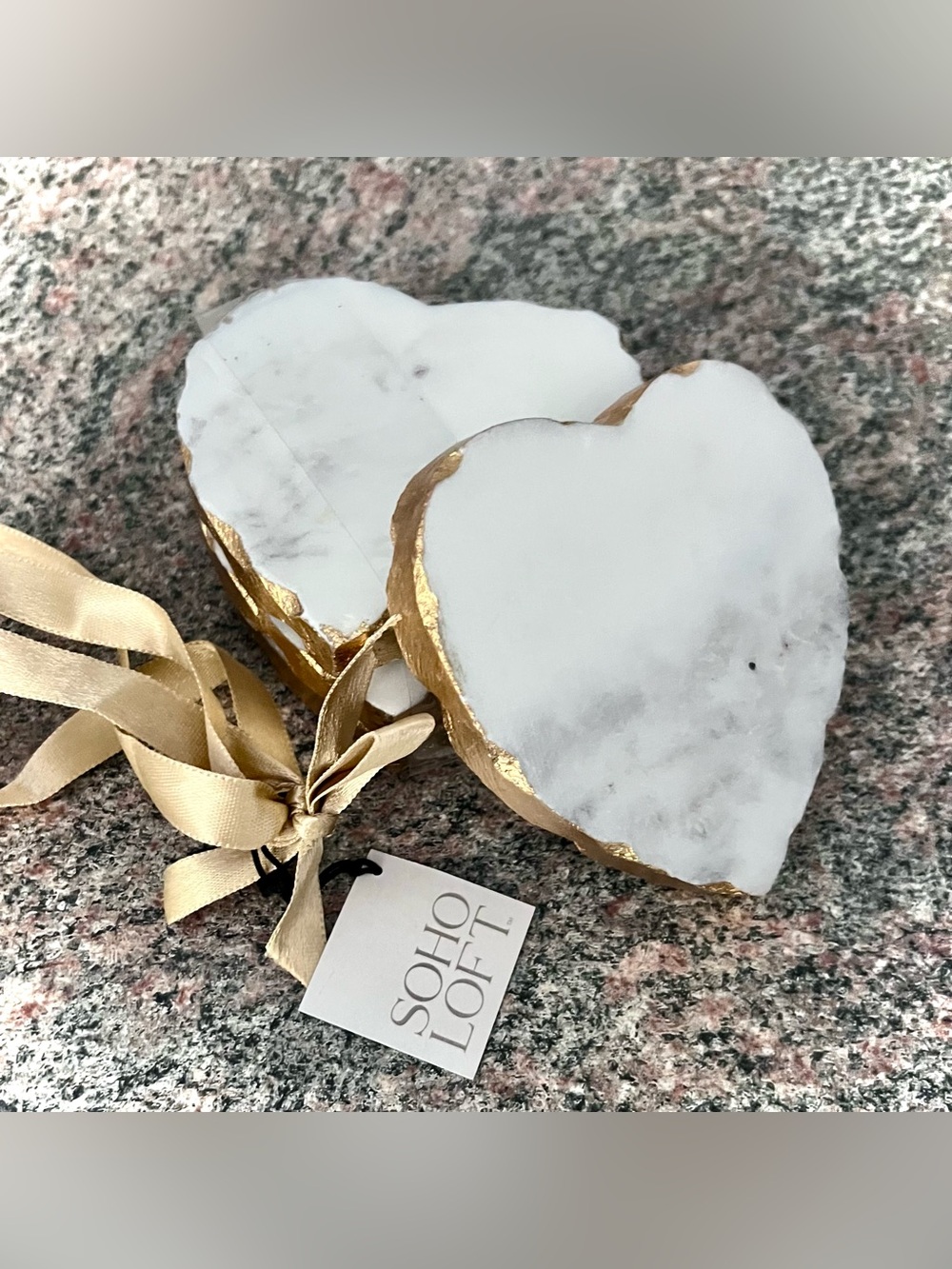 NWT 4 Gold Edged Marble Heart Coasters